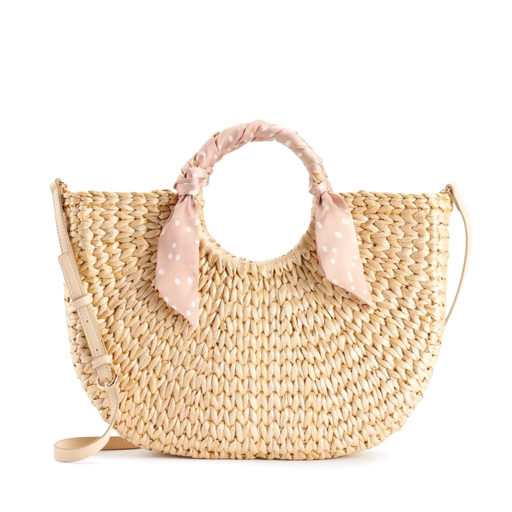 LC Lauren Conrad Half Moon Tote | Straw Bag 
Pretty Scarf Detail - Picture 2 of 4
